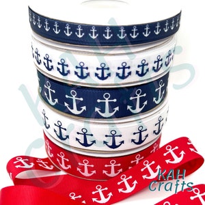 Nastro grosgrain blu navy, rosso o bianco Anchor da 7/8" a scelta