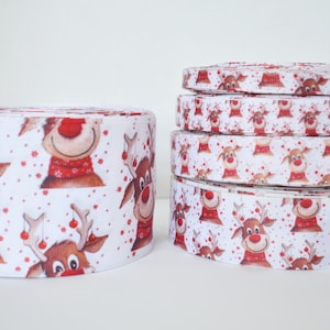 Rendier rode neus Rudolph Santa grosgrain lint, breedte naar keuze