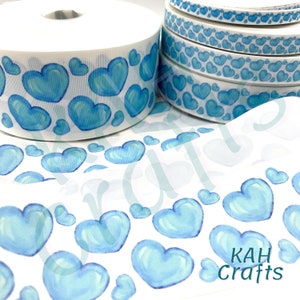 USDR Blue Hearts Grosgrain Ribbon You Choose Width