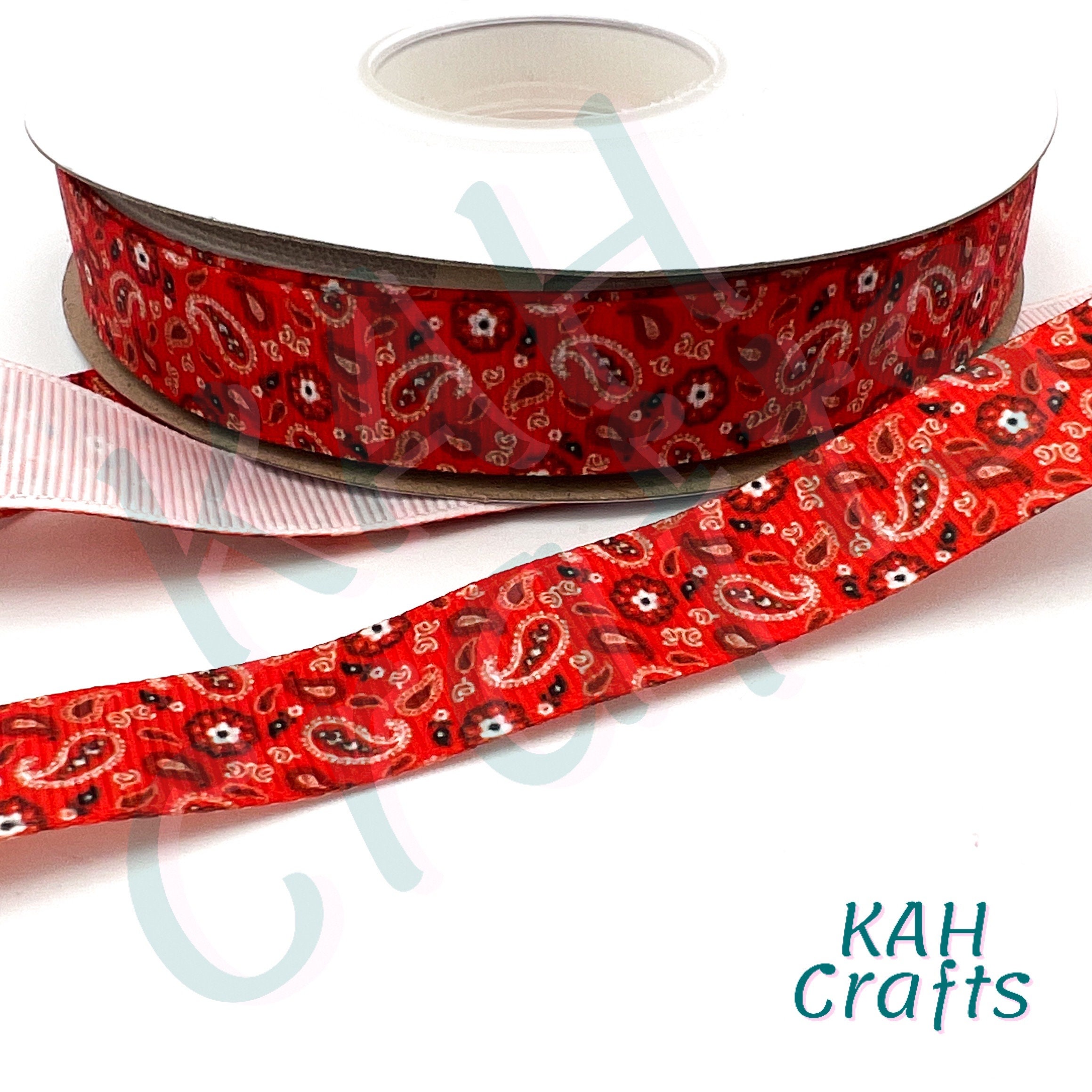 Red Paisley Handkerchief Grosgrain Ribbon You Choose Width Etsy