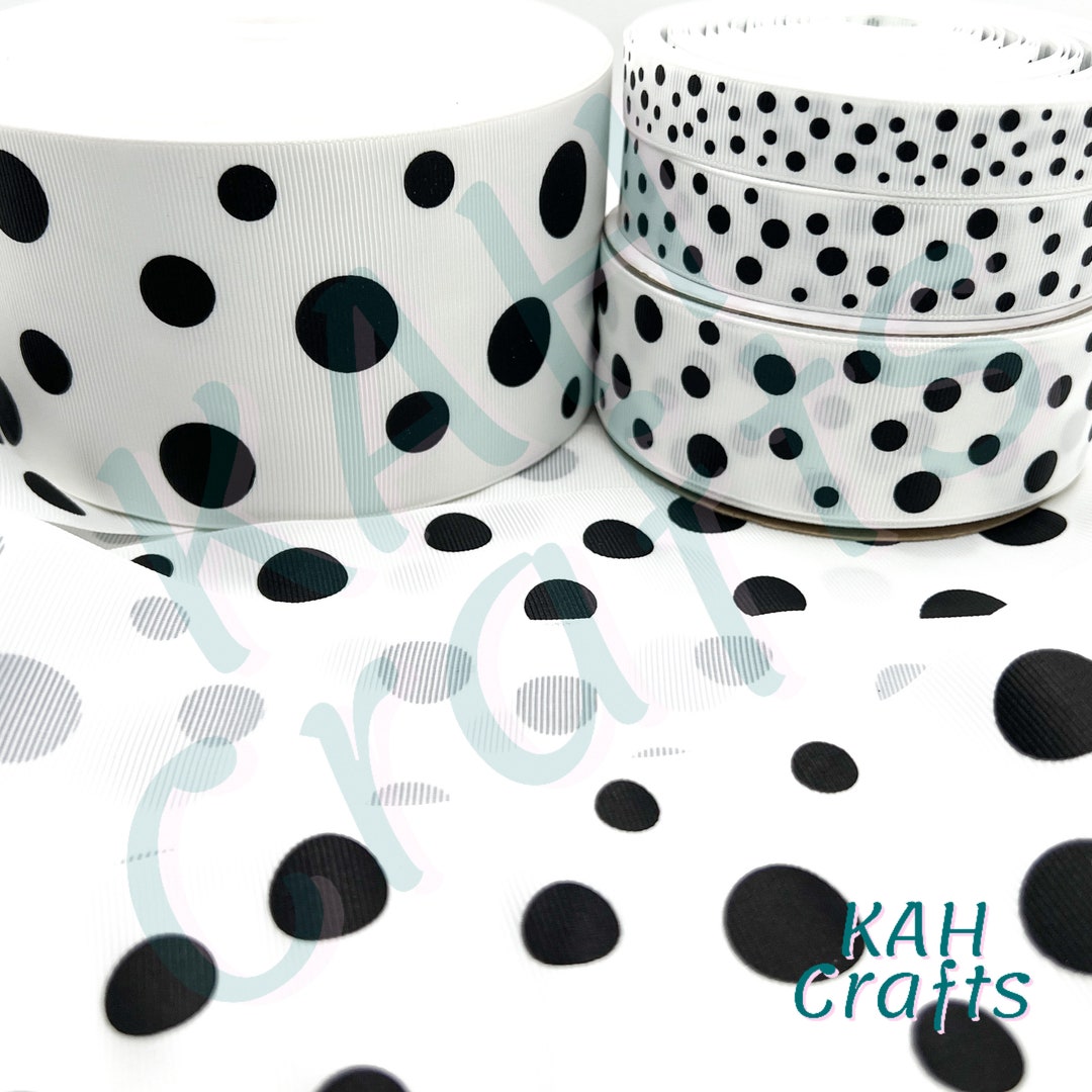 USDR White With Black Ink Dots Double Sided Grosgrain Ribbon You Choose ...