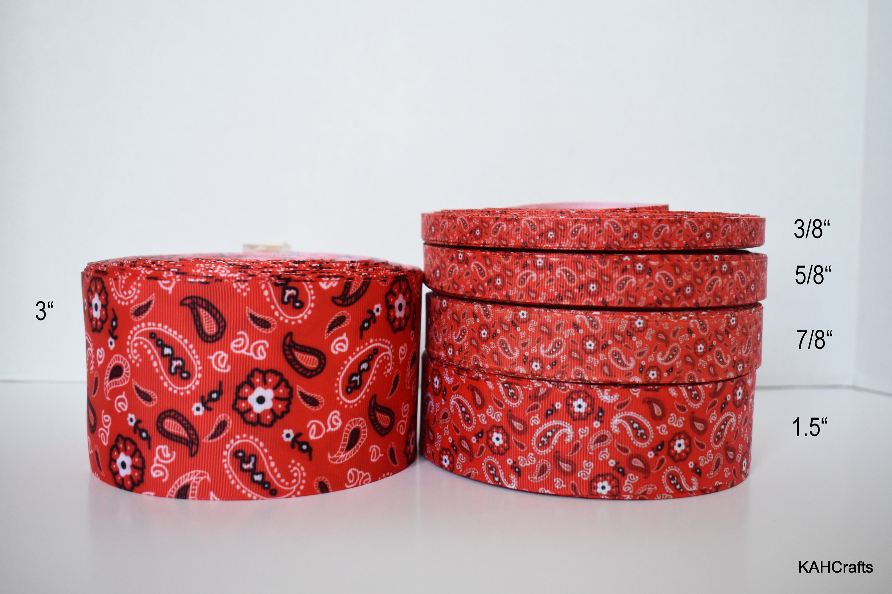 Red Paisley Handkerchief Grosgrain Ribbon You Choose Width Etsy