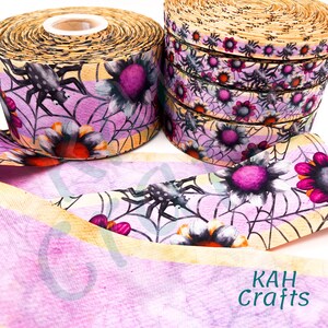 USDR Halloween Acuarela Arañas Flor Web Rayas Cinta de grosgrain de doble cara Usted elige el ancho