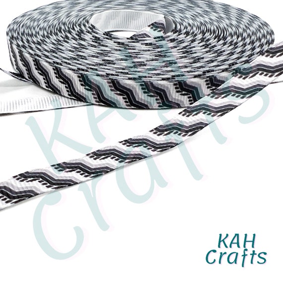 USDR Gray White Black Zigzag Grosgrain Ribbon You Choose Width