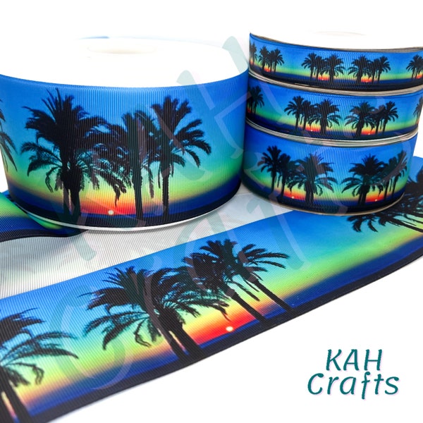 Beach Palm Trees Sunset 7/8" Grosgrain Ribbon