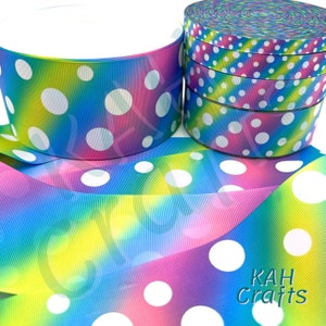 USDR Polka Dot Pastel Rainbow Ombre Single or Double Sided Grosgrain Ribbon You Choose Width