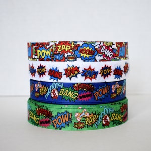 Pow Bam Zap Pop Superheld 7/8" und 2,5cm Ripsband Du wählst