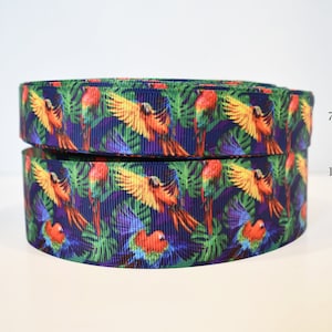 Cinta de grogrén con diseño de pájaros tropicales. Ancho a elegir.