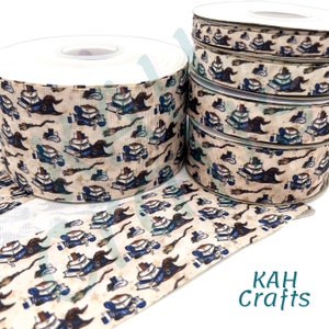 USDR Blue Wizard Hat Books Broom Grosgrain Ribbon You Choose Width