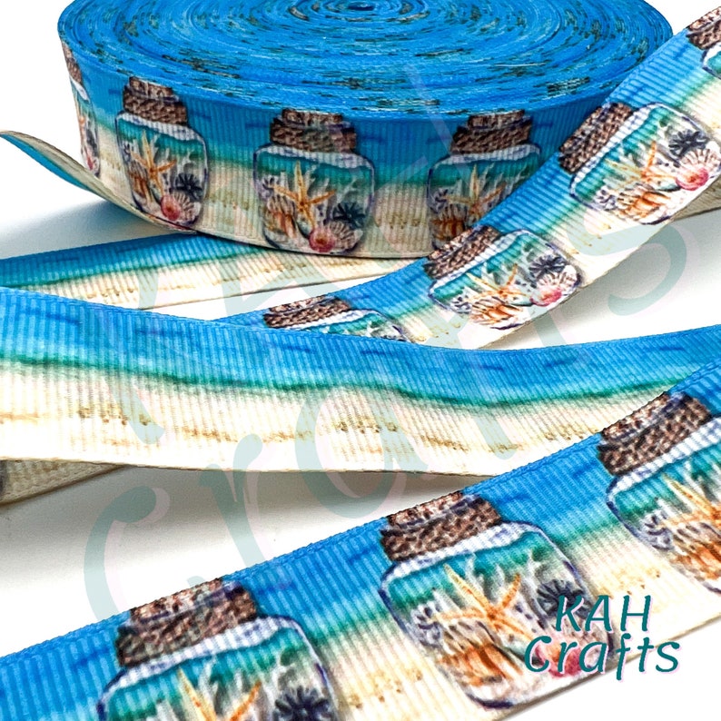 Shell Ribbons USDR Jar of Shells Beach Sand Water Sky Single or Double Sided ...