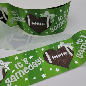 Ruban gros-grain simple face 3 po. It's Game Day vert pailleté et aluminium