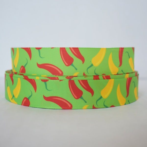 Red Yellow Peppers 7/8" Grosgrain Ribbon