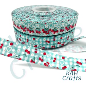 Kirschen Erdbeeren Spitze und Karo 7/8 "Grosgrain Band Sie wählen
