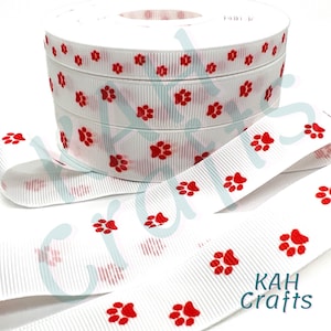 USDR Rode Pootafdrukken Hond Kat Dier Grosgrain Lint U kiest de breedte