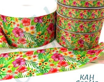 Hawaiian Flowers Grosgrain Ribbon You Choose Width
