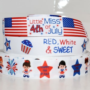 4. Juli Mädchen Little Fräulein Rot Weiß & Süß Feuerwerk 7/8 "Grosgrain Band Sie Wählen