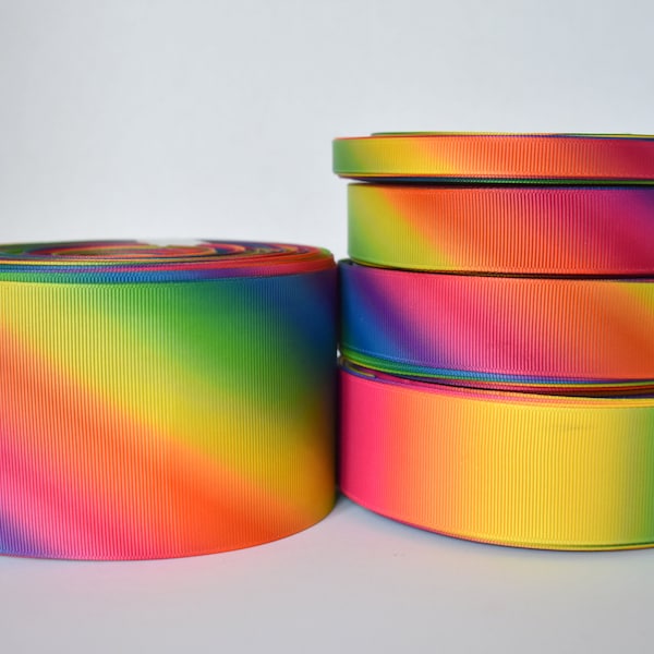 Rainbow Stripes Double Sided Print Grosgrain Ribbon You Choose Width