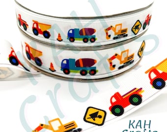 Construction Vehicles Grosgrain Ribbon You Choose Width