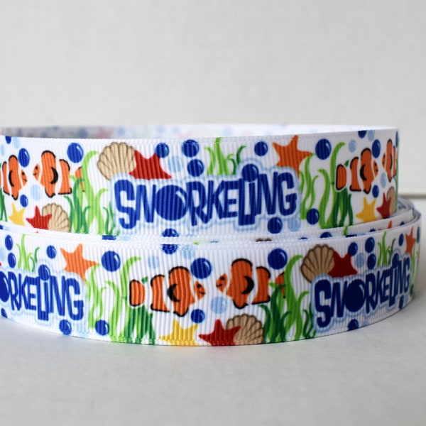 I {heart} Snorkeling Sea Water Swim 7/8" Grosgrain Ribbon