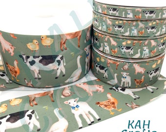 Farm Animals Sheep Goat Pig Cow Lamb Chicken Grosgrain Ribbon You Choose Width