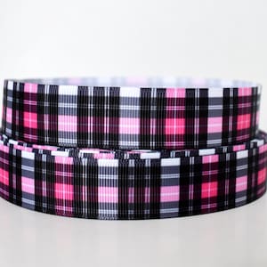 Fita de gorgorão xadrez rosa choque, preto e branco