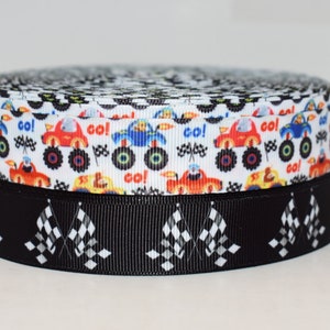 Monster Trucks Karierte Flaggen 7/8 "Grosgrain Band, das Sie wählen