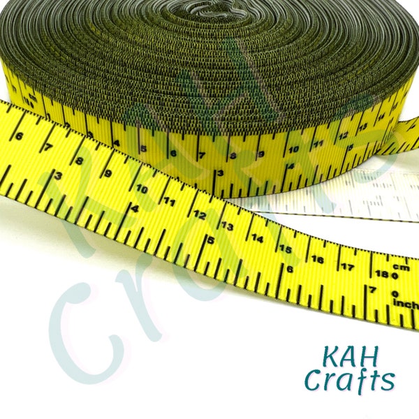 Yellow Ruler Measurement Tape Measure Yard Stick Inch CM 7/8" Grosgrain Ribbon