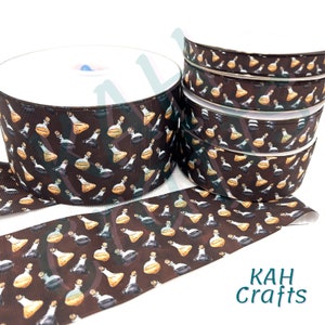 USDR Gold Potion Bottles Wizard Hat Books Broom Grosgrain Ribbon You Choose Width