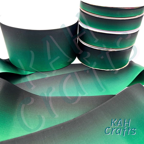 USDR Black to Green Ombre Color Fade Double Sided Grosgrain Ribbon You Choose Width