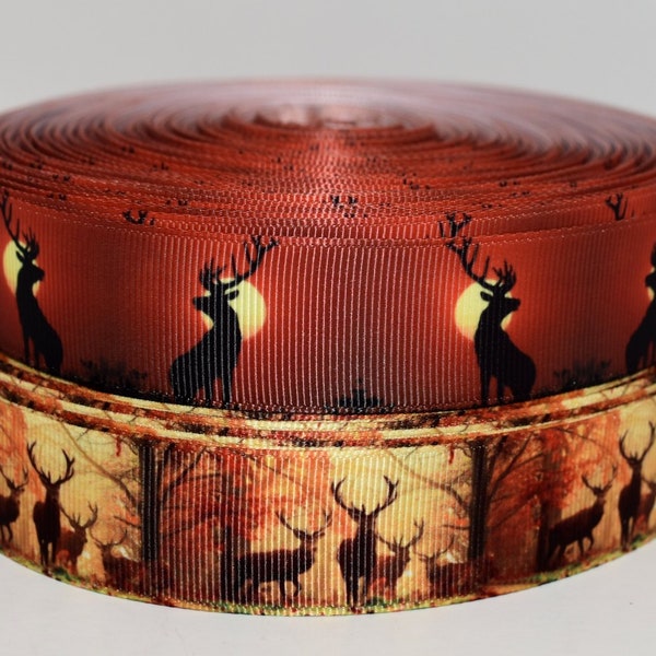 Buck Deer Elk 1" Grosgrain Ribbon You Choose