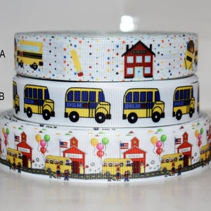 School House Bus 7/8 or 1" Grosgrain Ribbon You Choose