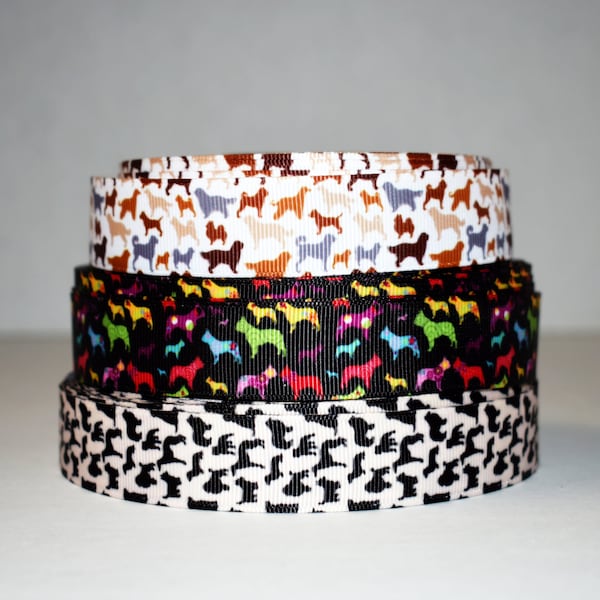 All Dogs Mini Dogs Breeds 7/8" Grosgrain Ribbon You Choose
