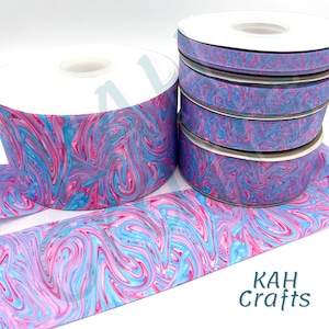 USDR Blauw Roze Paars Swirl Olievlek Grosgrain Lint U kiest de breedte