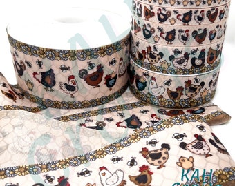 USDR Chickens Chicks Roosters Double Sided Grosgrain Ribbon You Choose Width