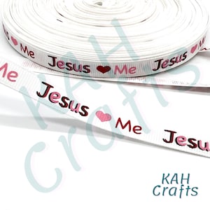 Cinta de grosgrain de 3/8 pulg. de Jesús me ama con corazón de tinta