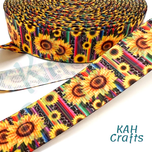 Sunflowers Serape Stripes 7/8" Grosgrain Ribbon