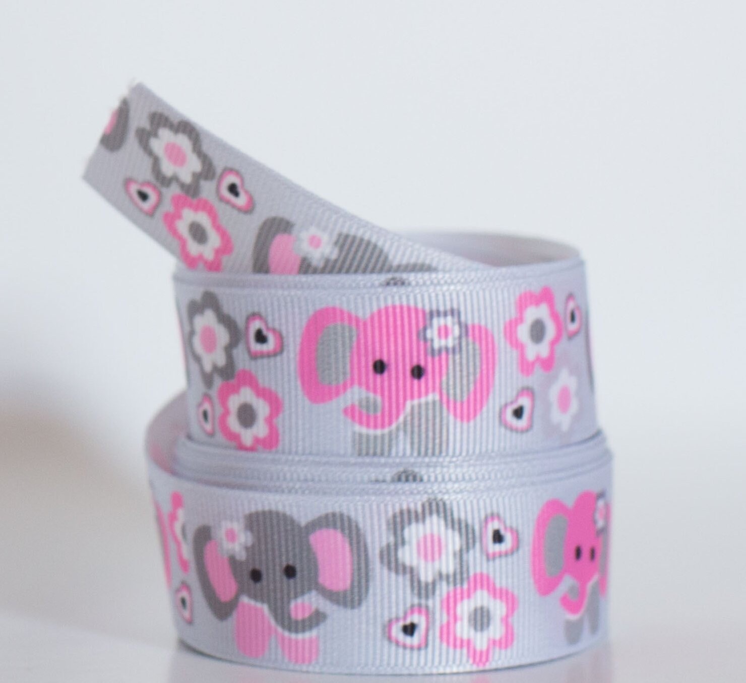 Pink Elephant Ribbon Pink Gray Elephant 7/8