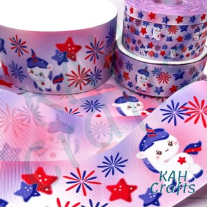 Nastro grosgrain bifacciale con unicorno patriottico USDR del 4 luglio, colore sbiadito, larghezza a scelta