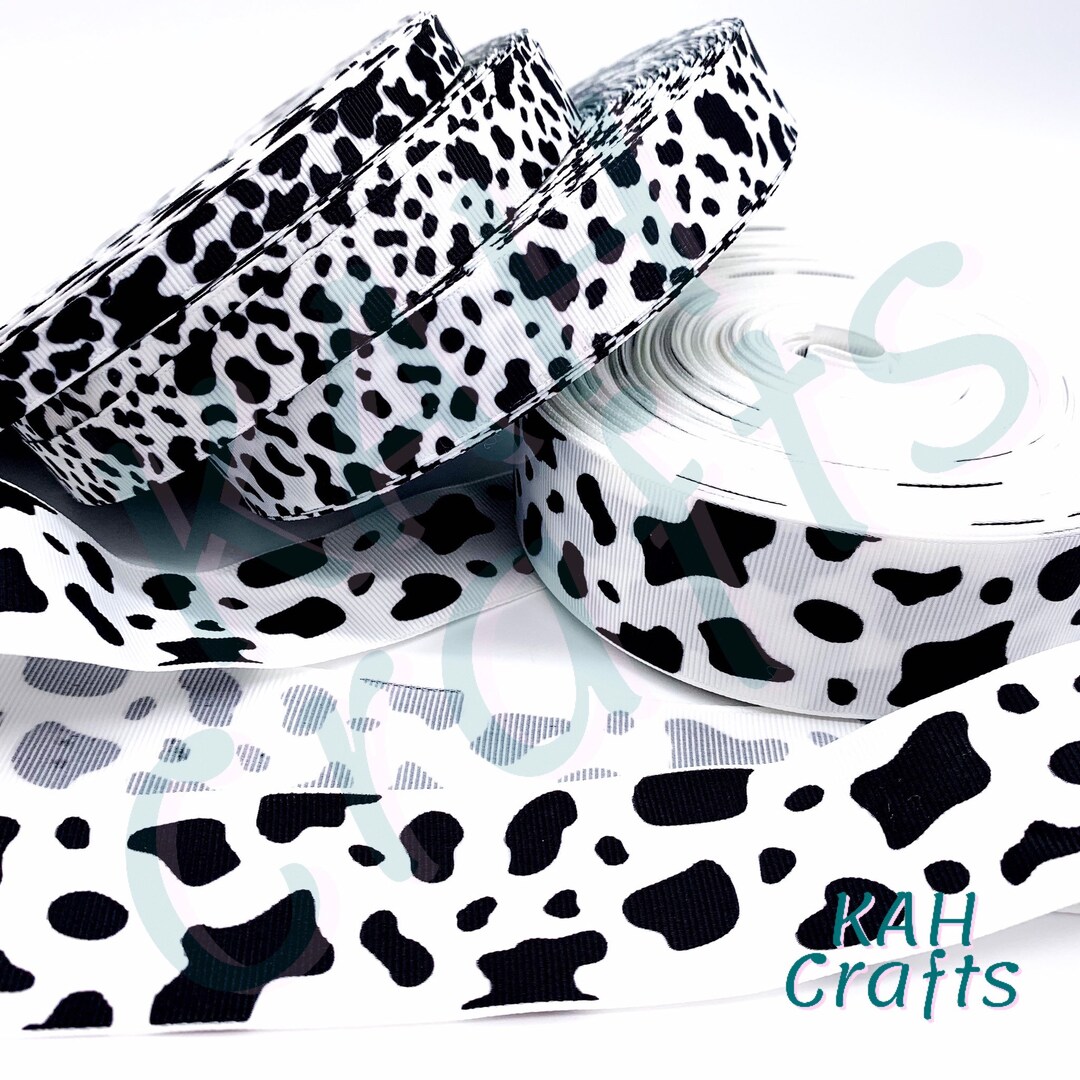 Cow Ribbon Cow Print Black and White Grosgrain Ribbon You Choose Width - Etsy