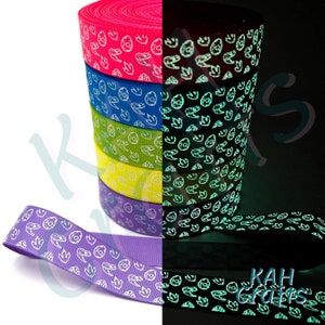 USDR Glow in the Dark Dino Dinosaur Head Eggs Tract Fossil  Blue Pink Purple Green Yellow Ribbon Grosgrain Ribbon You Choose Width