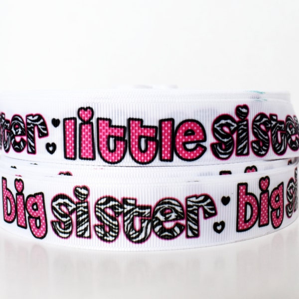 Little or Big Sister Hot Pink Zebra7/8" Grosgrain Ribbon You Choose