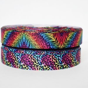 Multicolored Rainbow Leopard and Zebra Print 7/8&quot; Grosgrain Ribbon You Choose