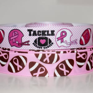 Pink Football Powder Puff Game Breast Cancer Awareness 7/8&quot; Grosgrain Ribbon You Choose