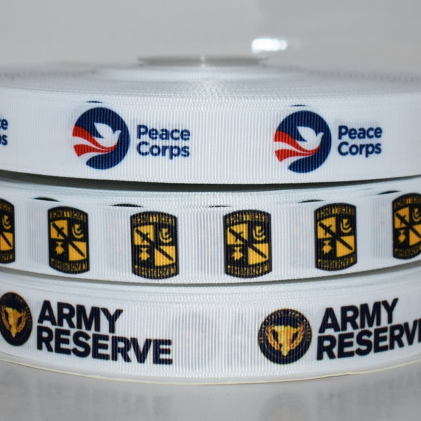 USDR Peace Corp, ROTC, Army Reserves 7/8" Grosgrain Ribbon You Choose