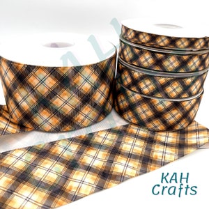 USDR Gold Plaid Wizard Hat Books Broom Grosgrain Ribbon You Choose Width