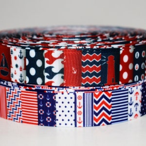 Rot und Marine Anker Nautical 7/8 "Grosgrain Ribbon, das Sie wählen