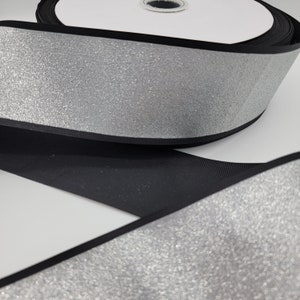 Ruban gros-grain noir 3 po. Argent massif pailleté USDR