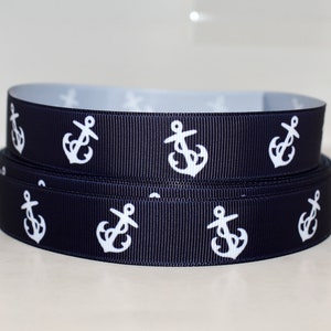 Marine-Weiße Anker 7/8 "Grosgrain