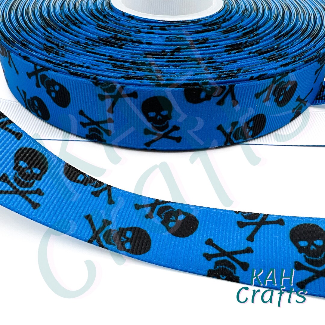 Skull and Crossbones Black Blue Halloween Caution 7/8