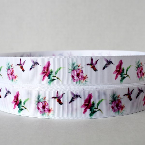 Hummingbirds Flowers 7/8" Grosgrain Ribbon You Choose